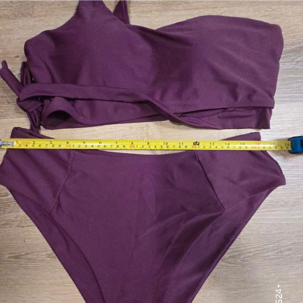 Purple High-Waisted Bikini Set with Sports Bra Top - Picture 6 of 8